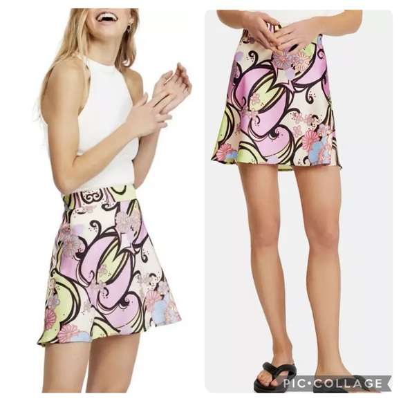 Free People “Phoebe” Purple Print Mini Skirt in Sugar and Spice - Picture 4 of 7